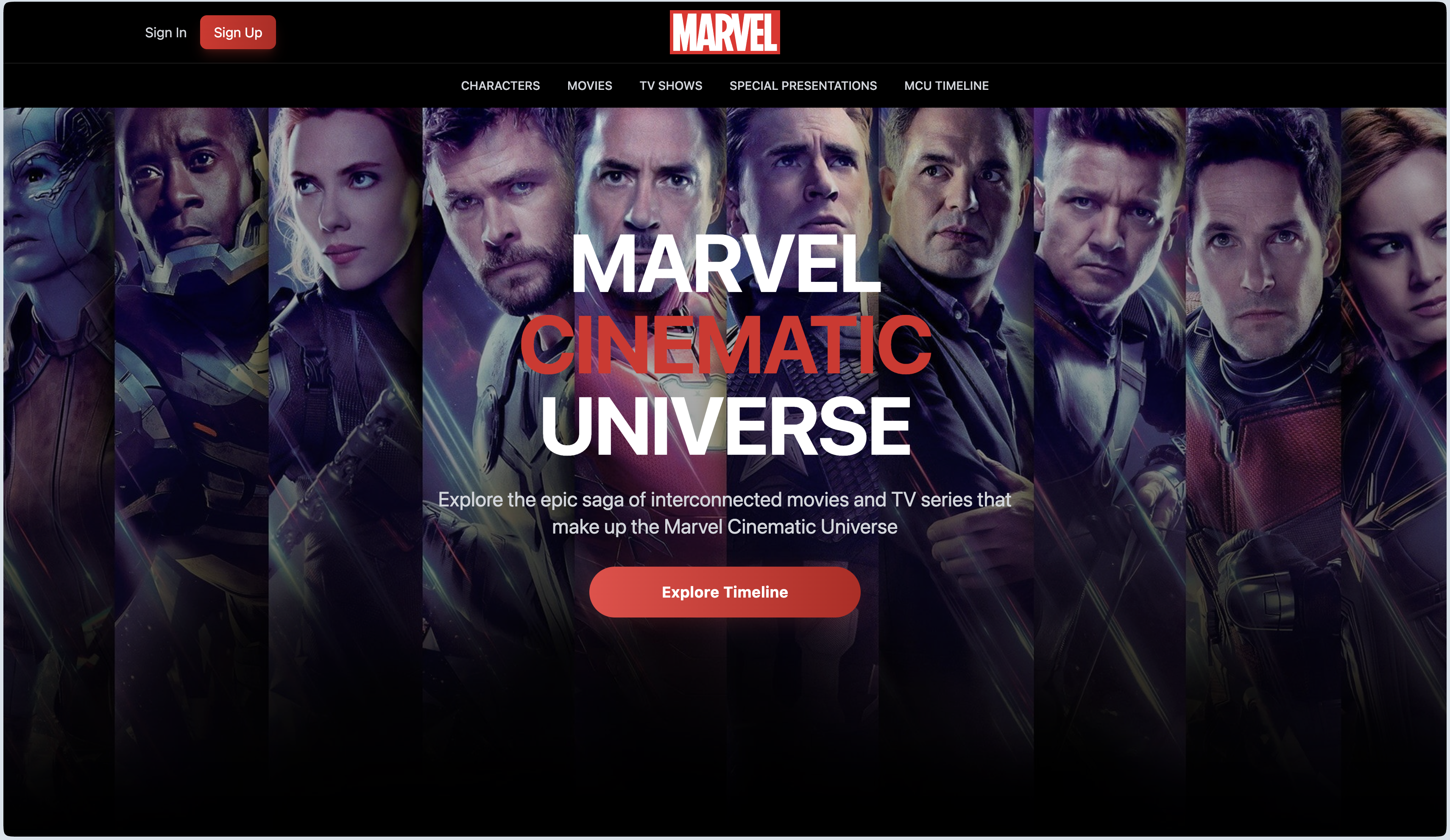 Marvel Showcase Website
