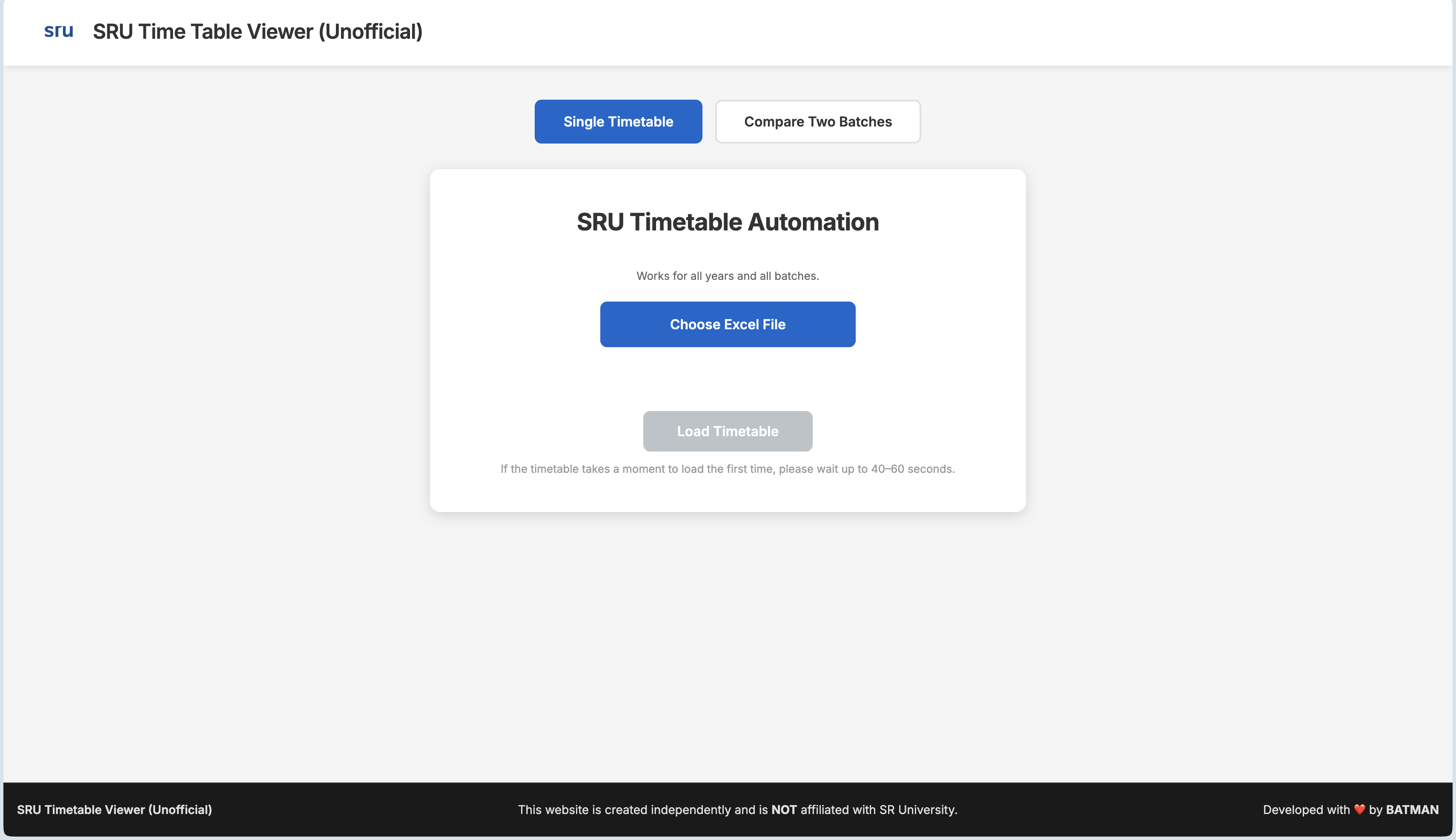 SRU Time Table Website
